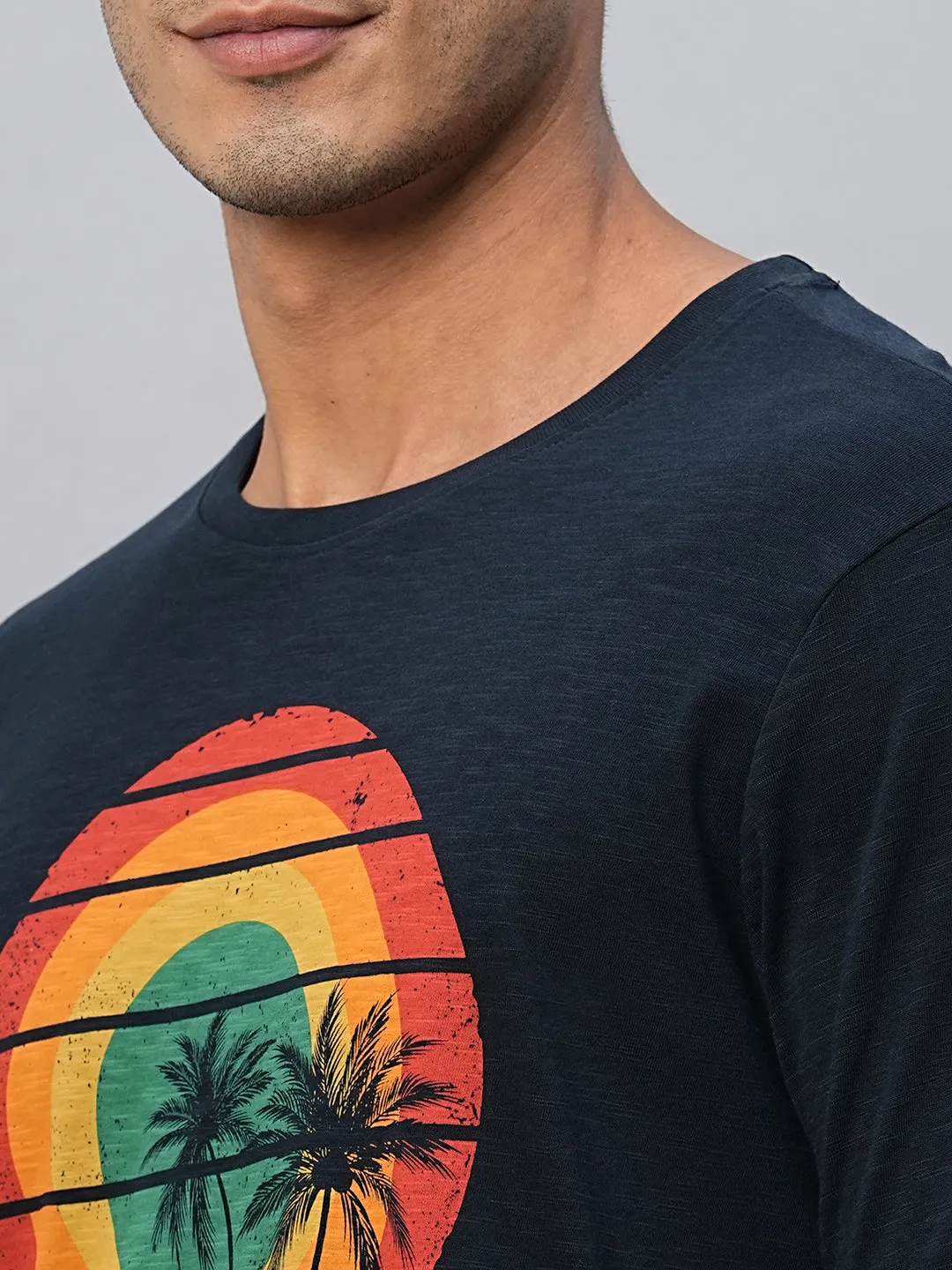 Men's Navy Cotton Regular Fit Tshirts