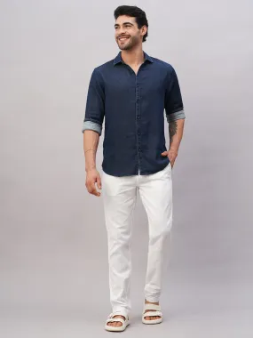 Men's Navy Cotton Slim Fit Shirt