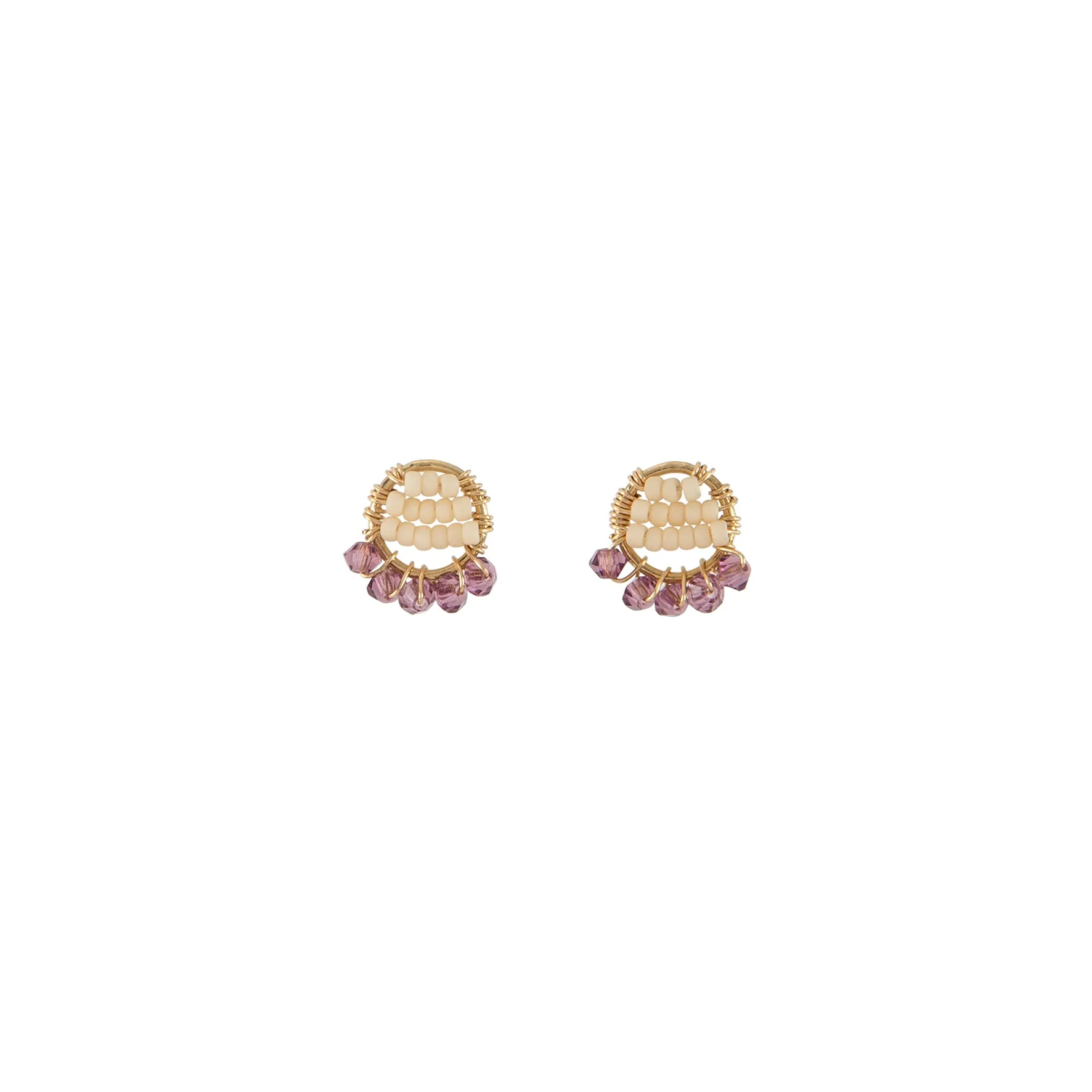 Mini Circle Crystal Earrings With Drops - PINK/AMETHYST