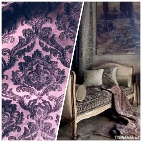 NEW Queen Isabella Designer Velvet Chenille Burnout Medallion Upholstery Fabric - Purple