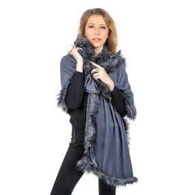 Pure Pashmina Cashmere Shawl with Fur Trim