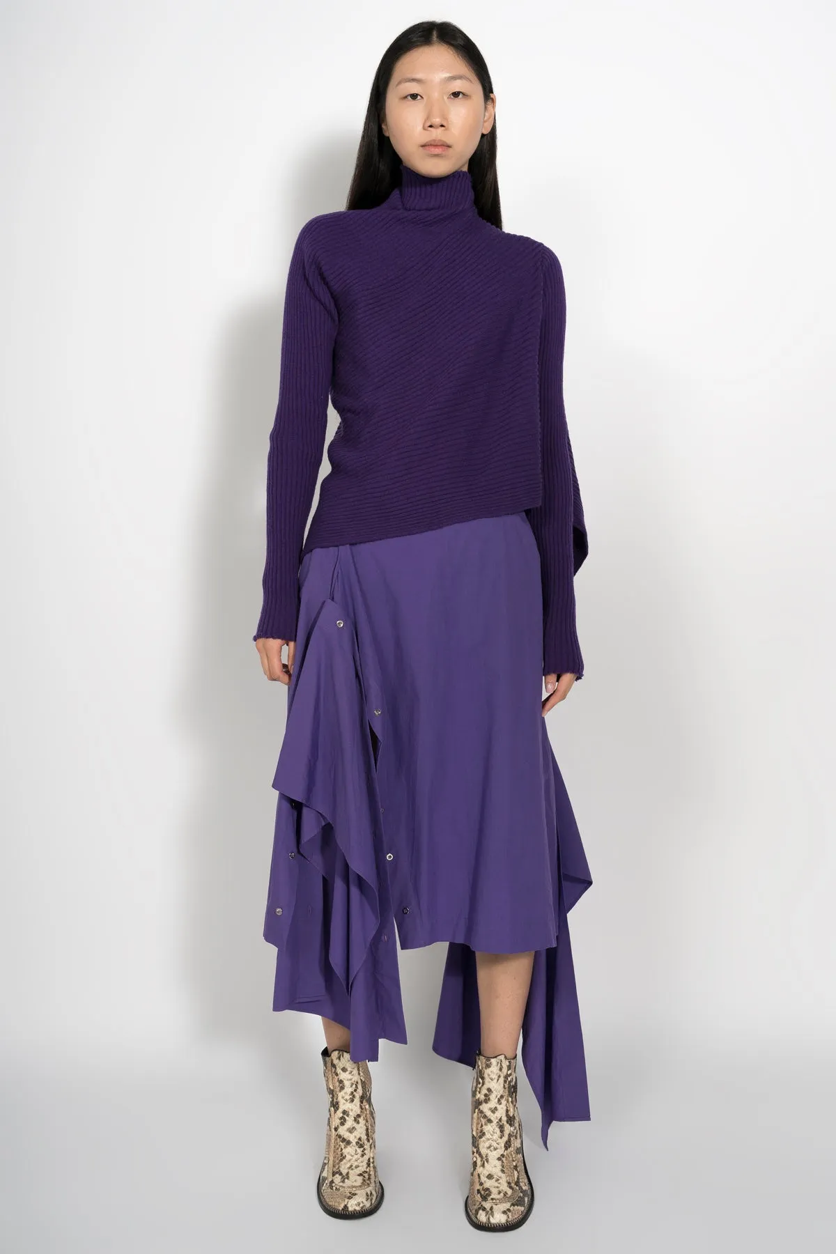 PURPLE DRAPED JUMPER IN MERINO KNIT