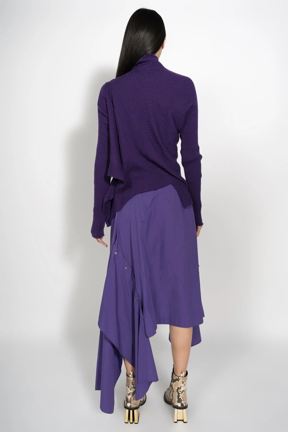 PURPLE DRAPED JUMPER IN MERINO KNIT