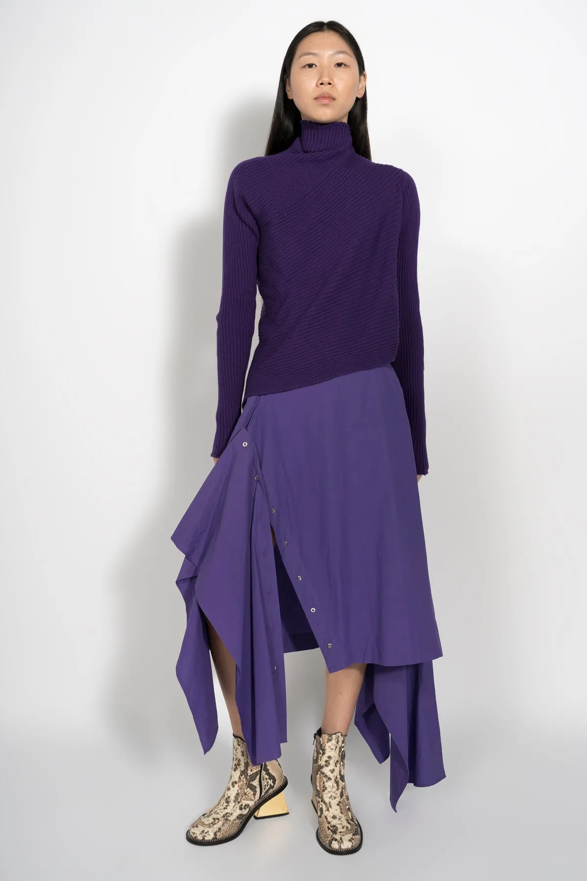 PURPLE DRAPED JUMPER IN MERINO KNIT