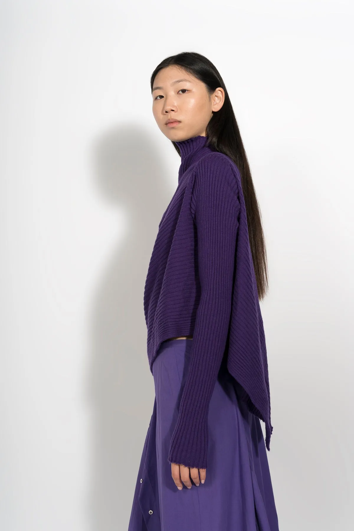 PURPLE DRAPED JUMPER IN MERINO KNIT