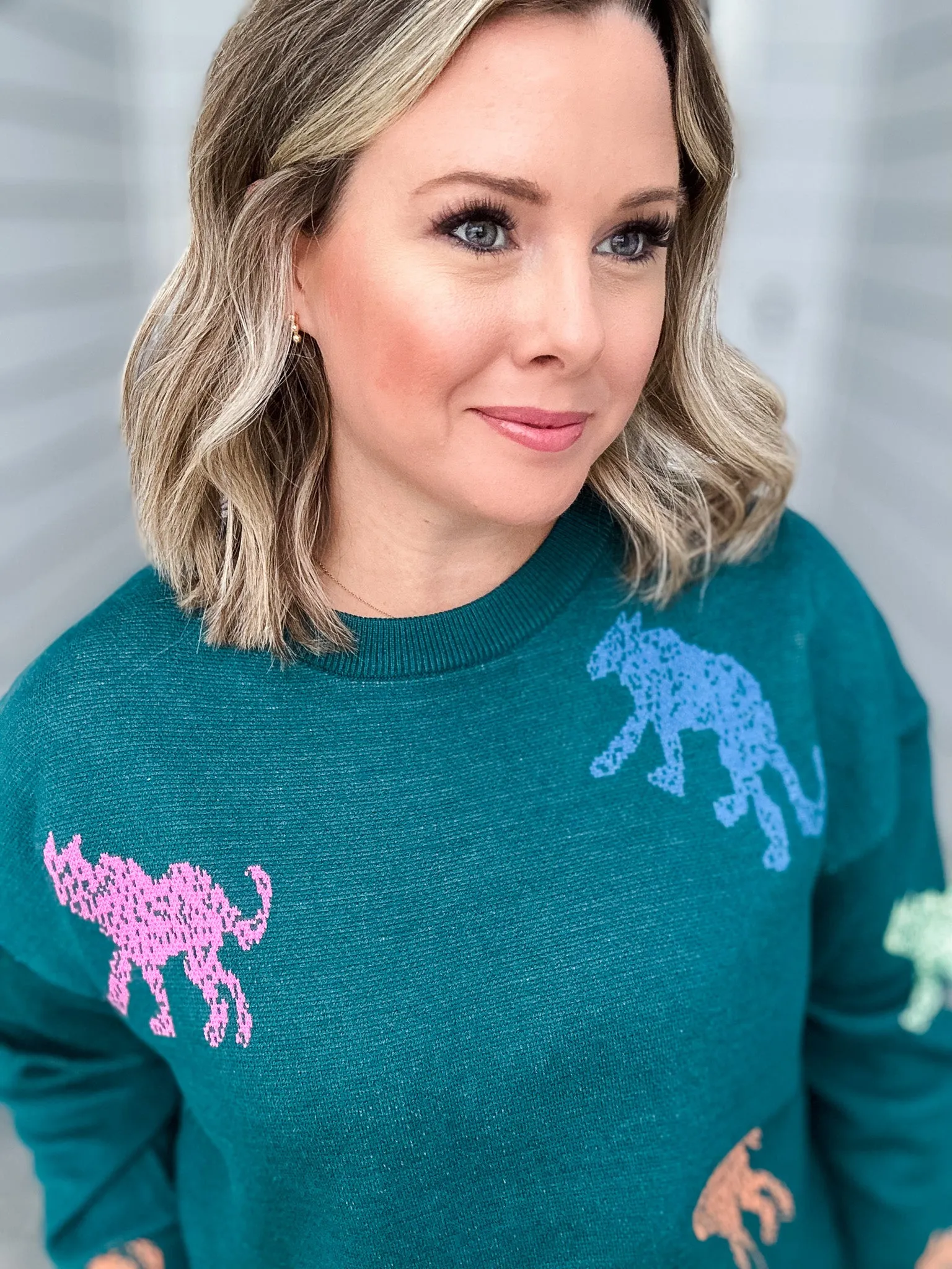 Purrfect Multi Cheetah Sweater - Teal Green