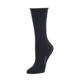 Rose - Roll Top Organic Cotton Crew Socks - Solid Black