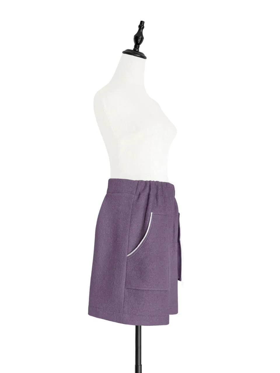 Surprise Sale! Dusty Lilac Elastic Waist Patch Pockets Wool Shorts