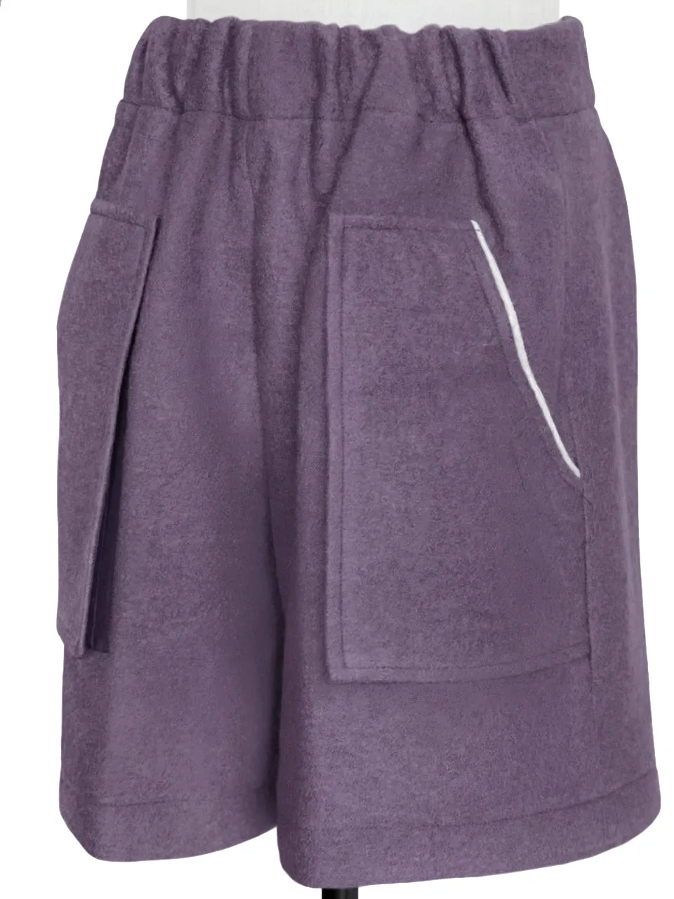 Surprise Sale! Dusty Lilac Elastic Waist Patch Pockets Wool Shorts