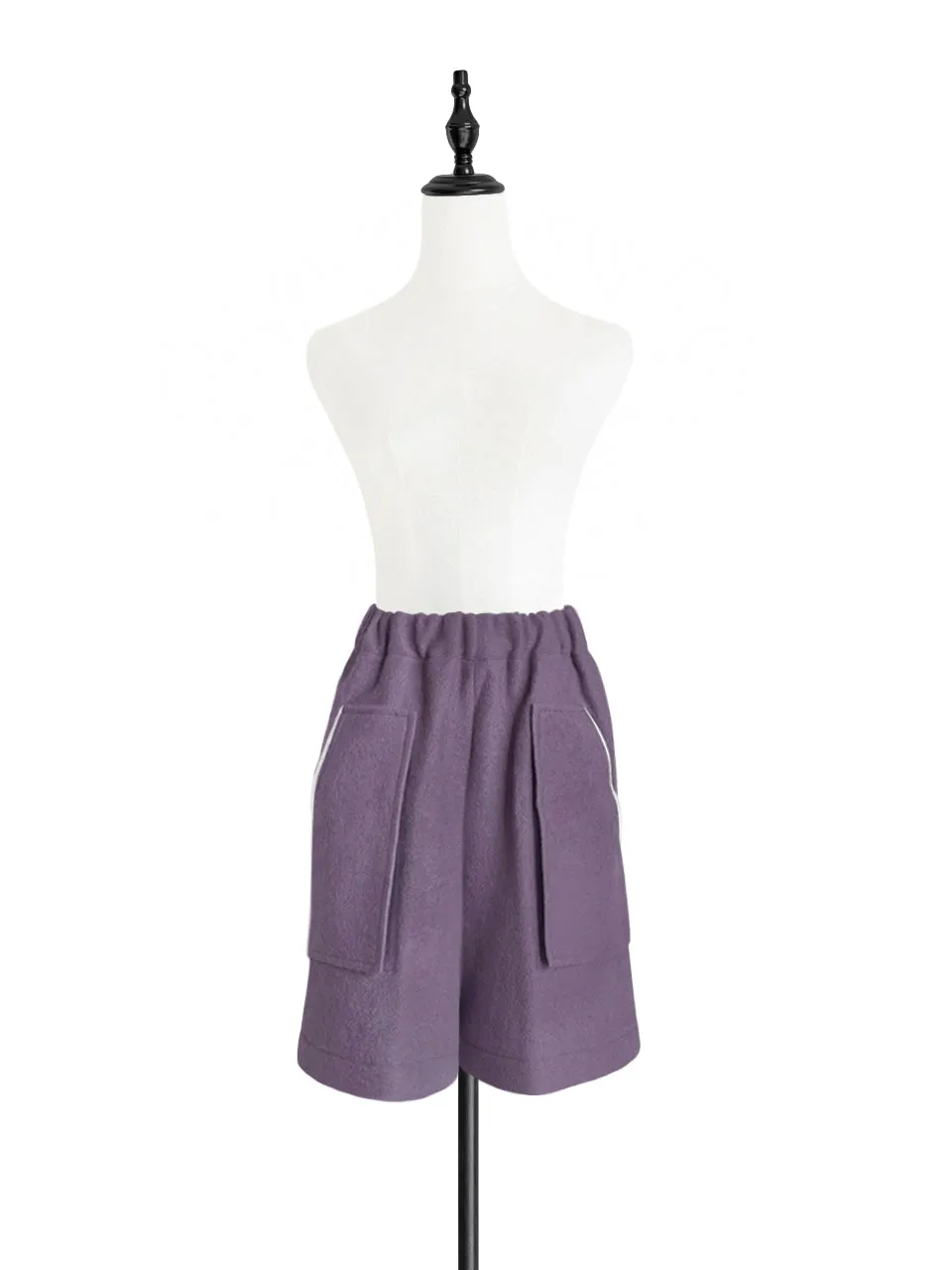 Surprise Sale! Dusty Lilac Elastic Waist Patch Pockets Wool Shorts