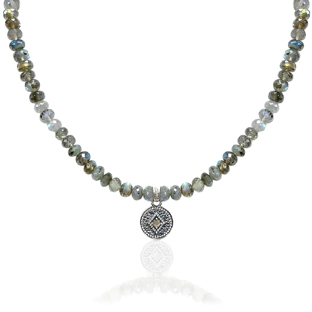 Tat2 Designs Vintage Silver Labradorite Rondelle Disc Necklace