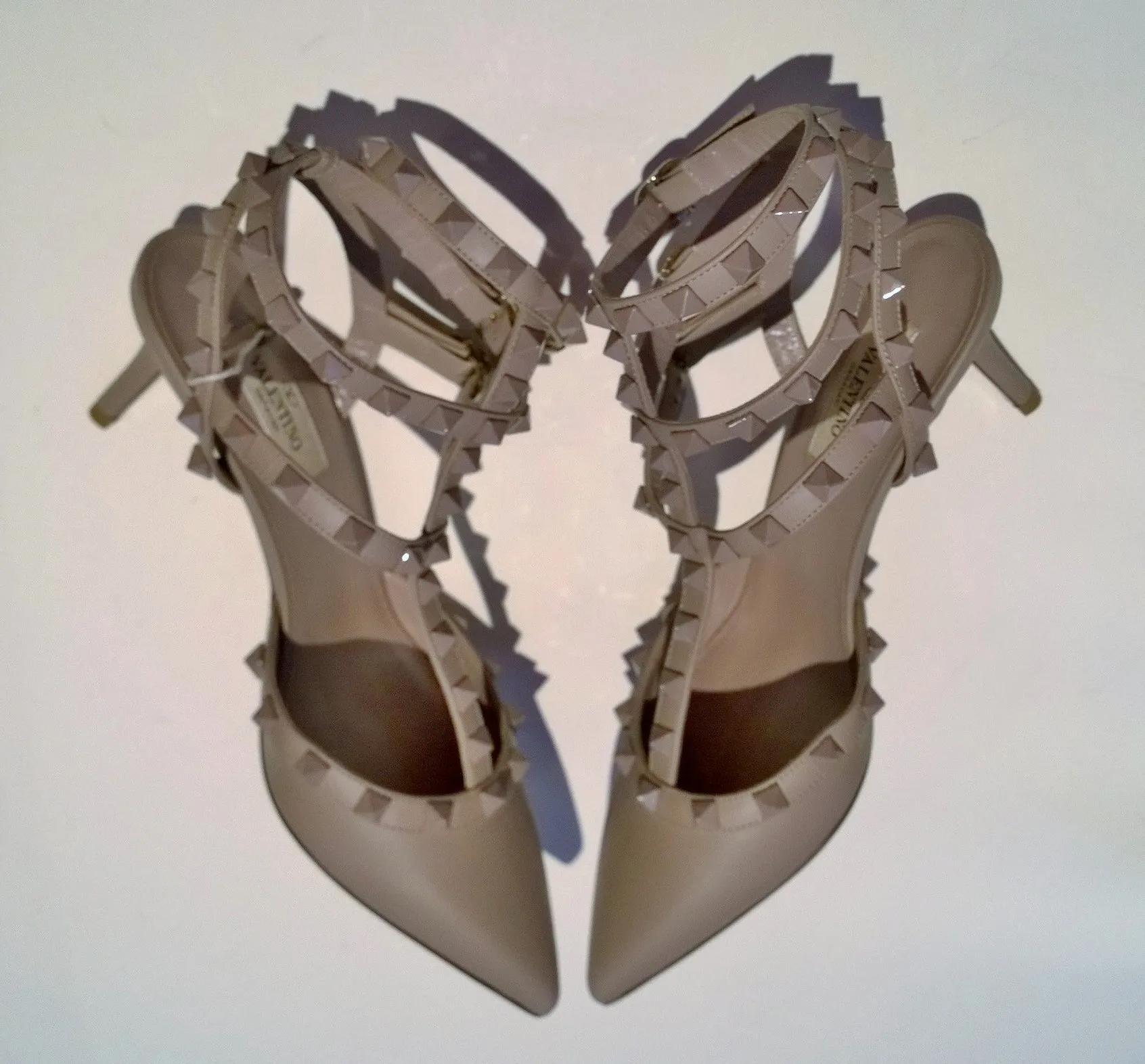 Valentino Garavani Poudre Leather Matte Rockstud Dusty Beige Heels