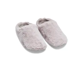 Women's grey fluffy faux fur mule slippers, 100% recycled materials