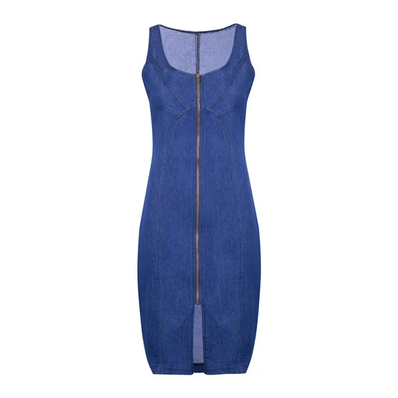 Women's One-piece Dress Zipper Denim Package Hip Skirt