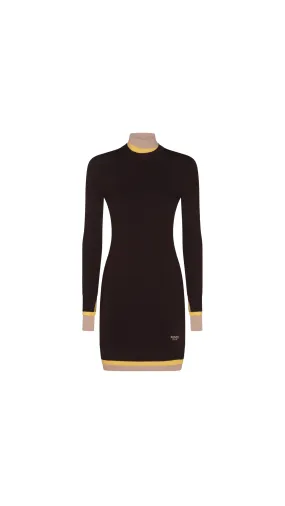 Wool Dress - Dark Purple/Yellow/Beige